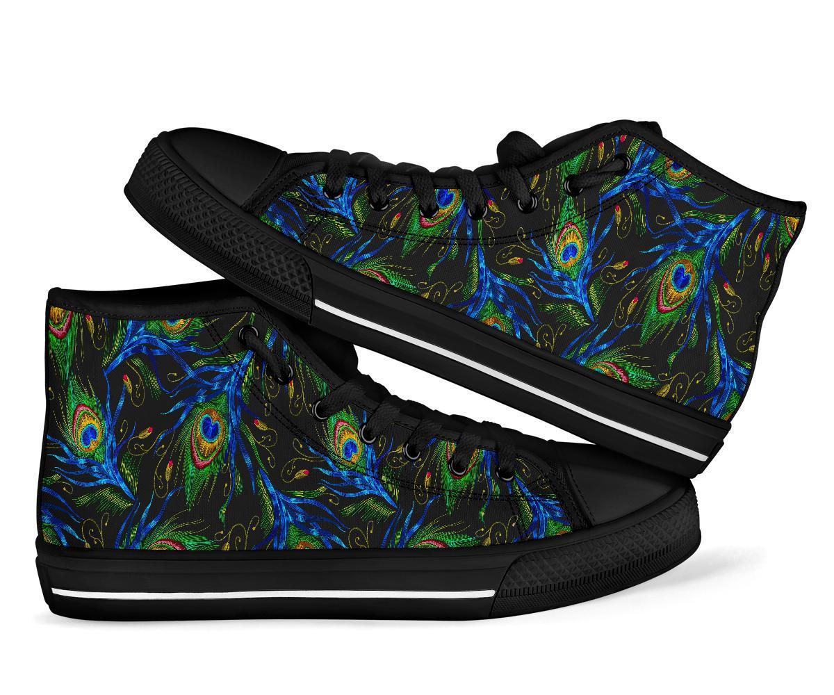 Feather Peacock Pattern Print Men Women's High Top Shoes-grizzshop