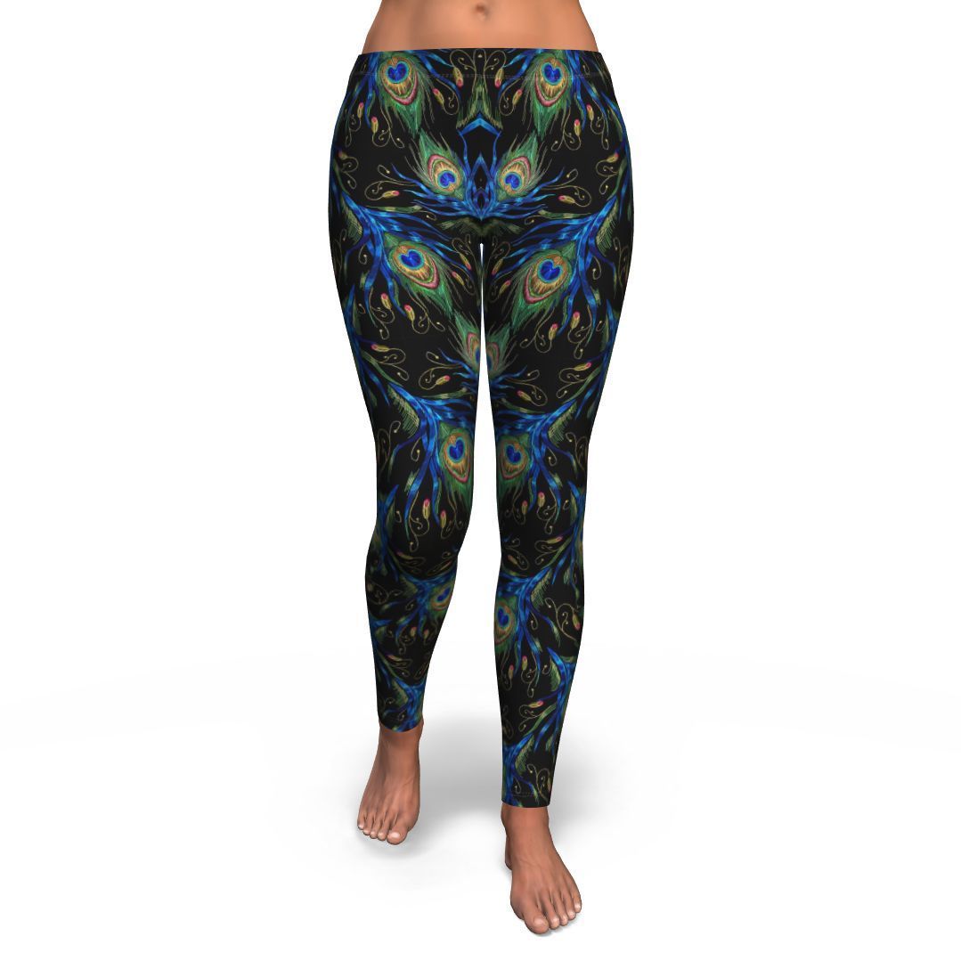 Feather Peacock Pattern Print Pattern Women Leggings-grizzshop