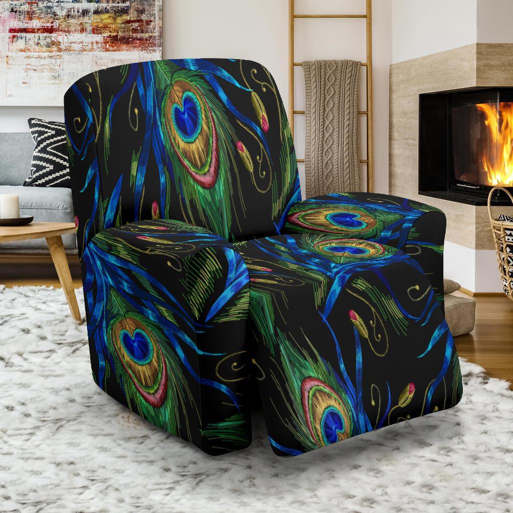 Feather Peacock Pattern Print Recliner Cover-grizzshop