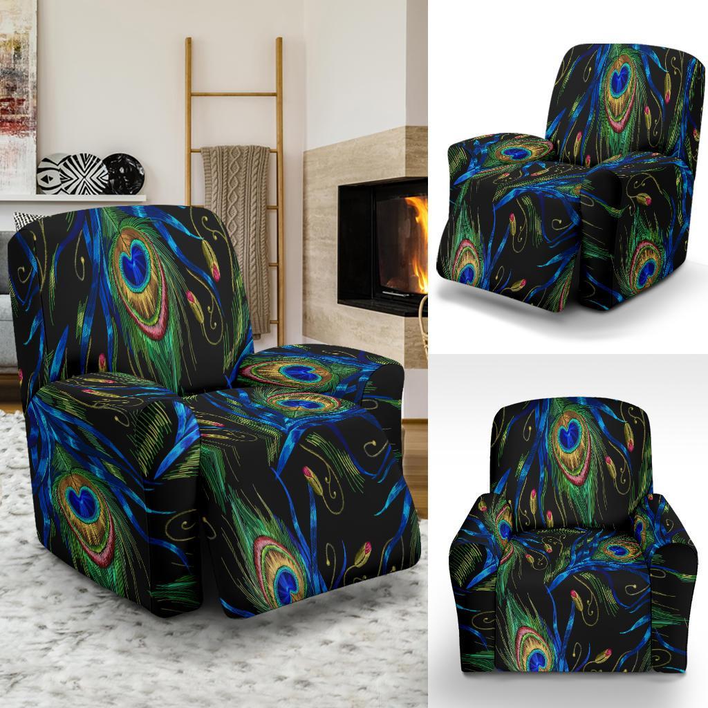 Feather Peacock Pattern Print Recliner Cover-grizzshop