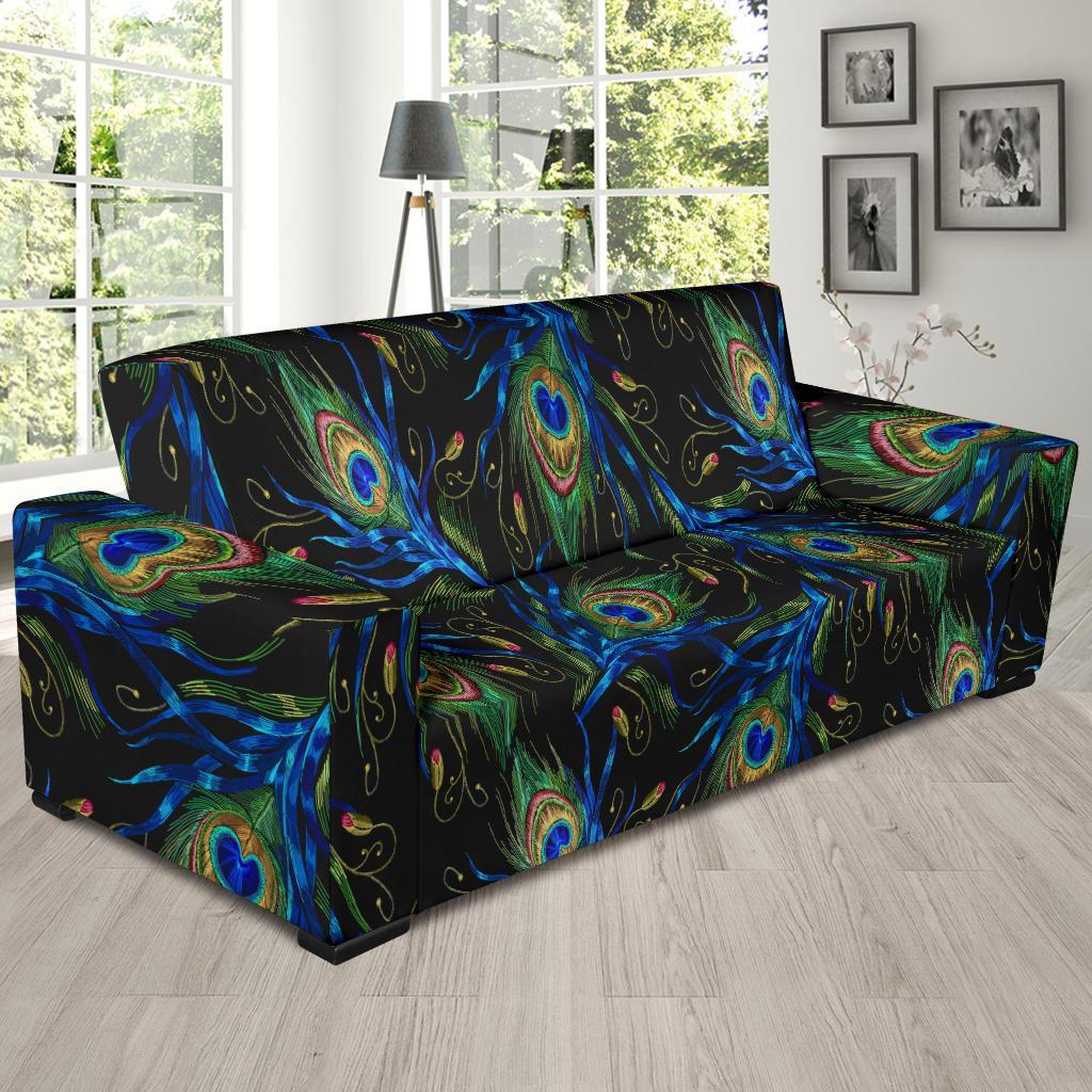 Feather Peacock Pattern Print Sofa Covers-grizzshop