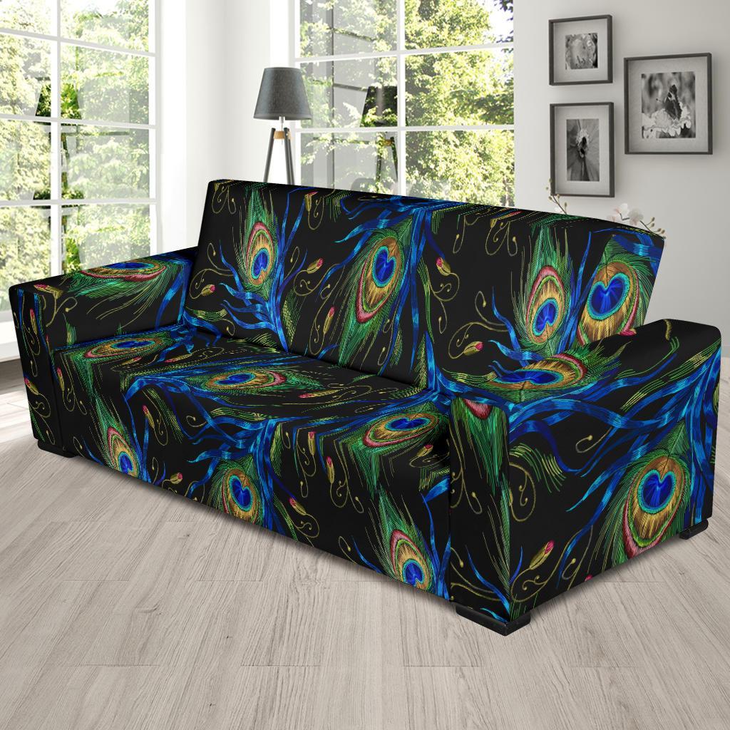 Feather Peacock Pattern Print Sofa Covers-grizzshop