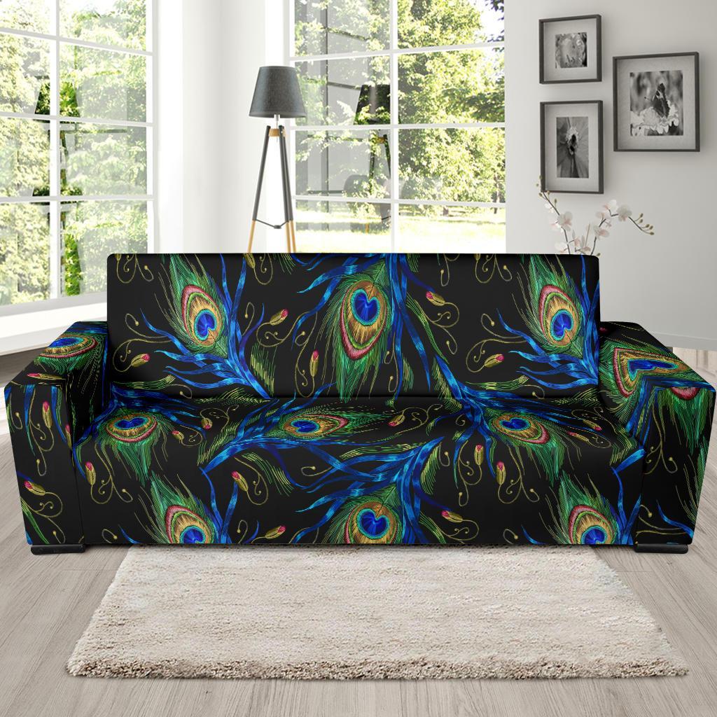 Feather Peacock Pattern Print Sofa Covers-grizzshop