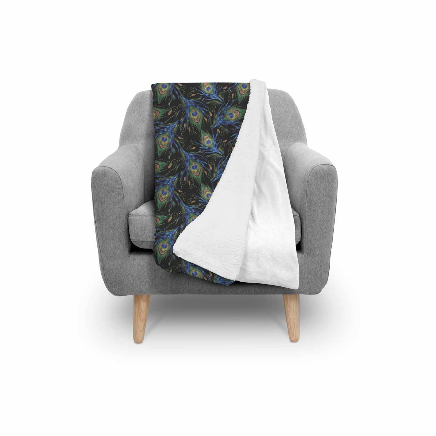 Feather Peacock Pattern Print Throw Blanket-grizzshop