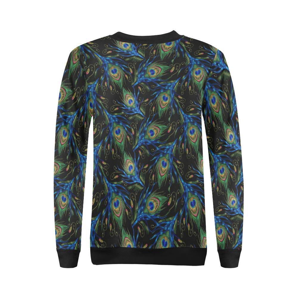 Feather Peacock Pattern Print Women Crewneck Sweatshirt-grizzshop