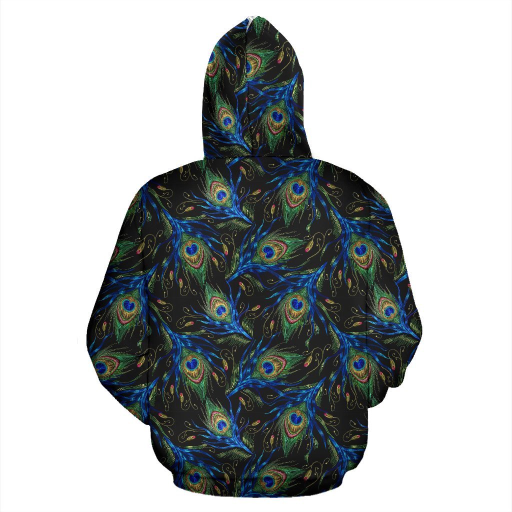 Feather Peacock Pattern Print Women Men Pullover Hoodie-grizzshop