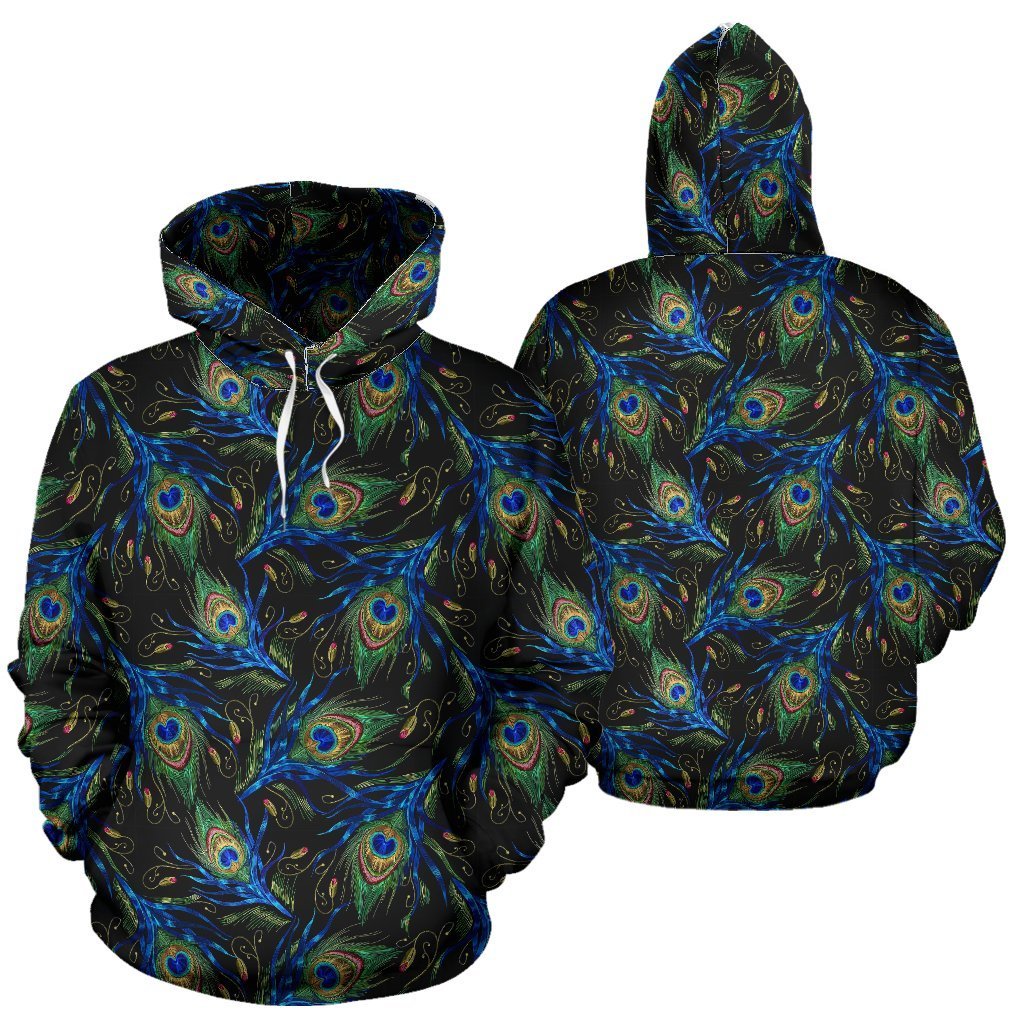 Feather Peacock Pattern Print Women Men Pullover Hoodie-grizzshop