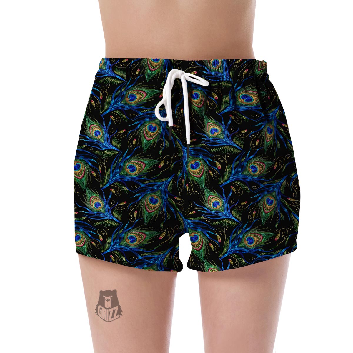 Feather Peacock Pattern Print Women's Shorts-grizzshop