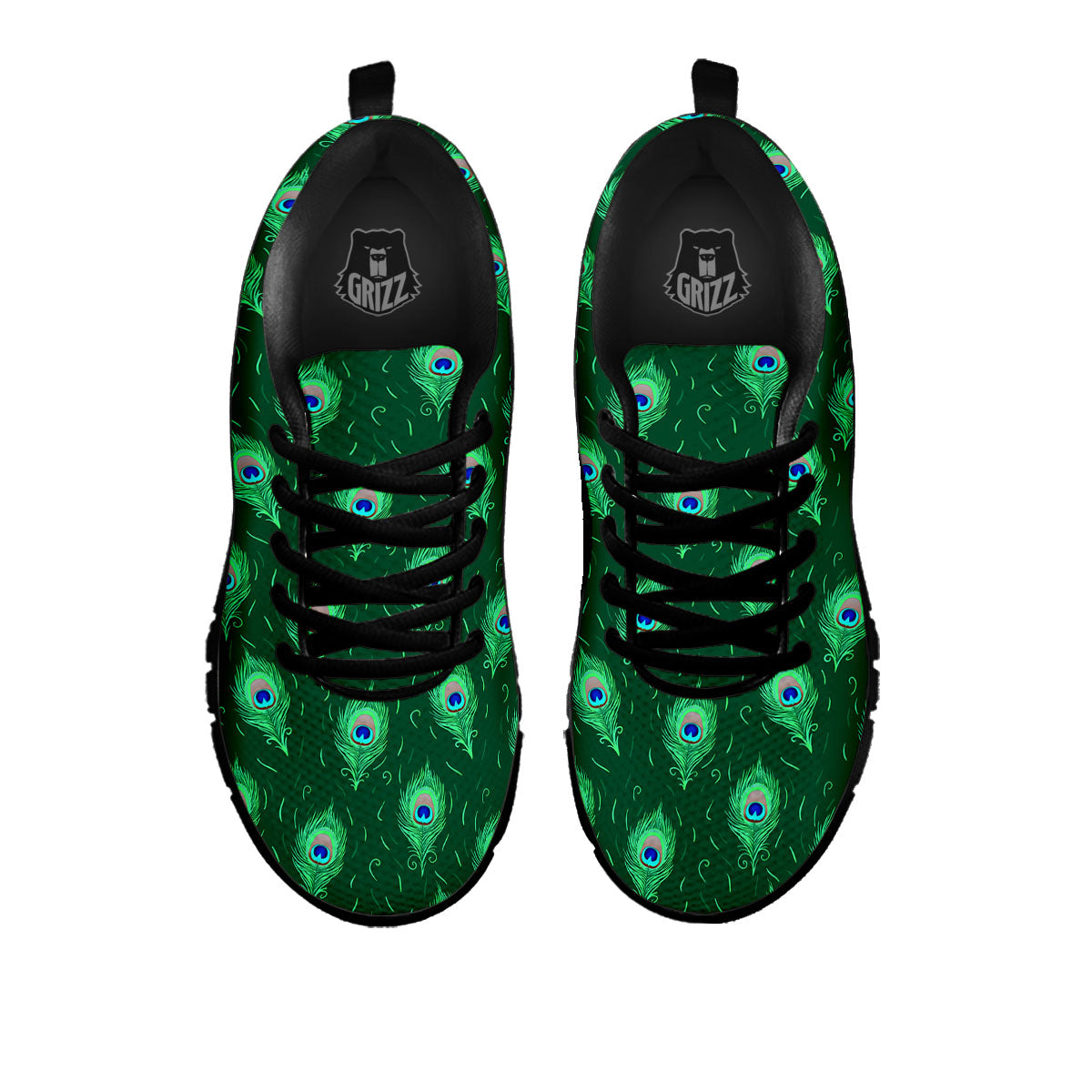 Feather Peacock Print Pattern Black Sneaker-grizzshop