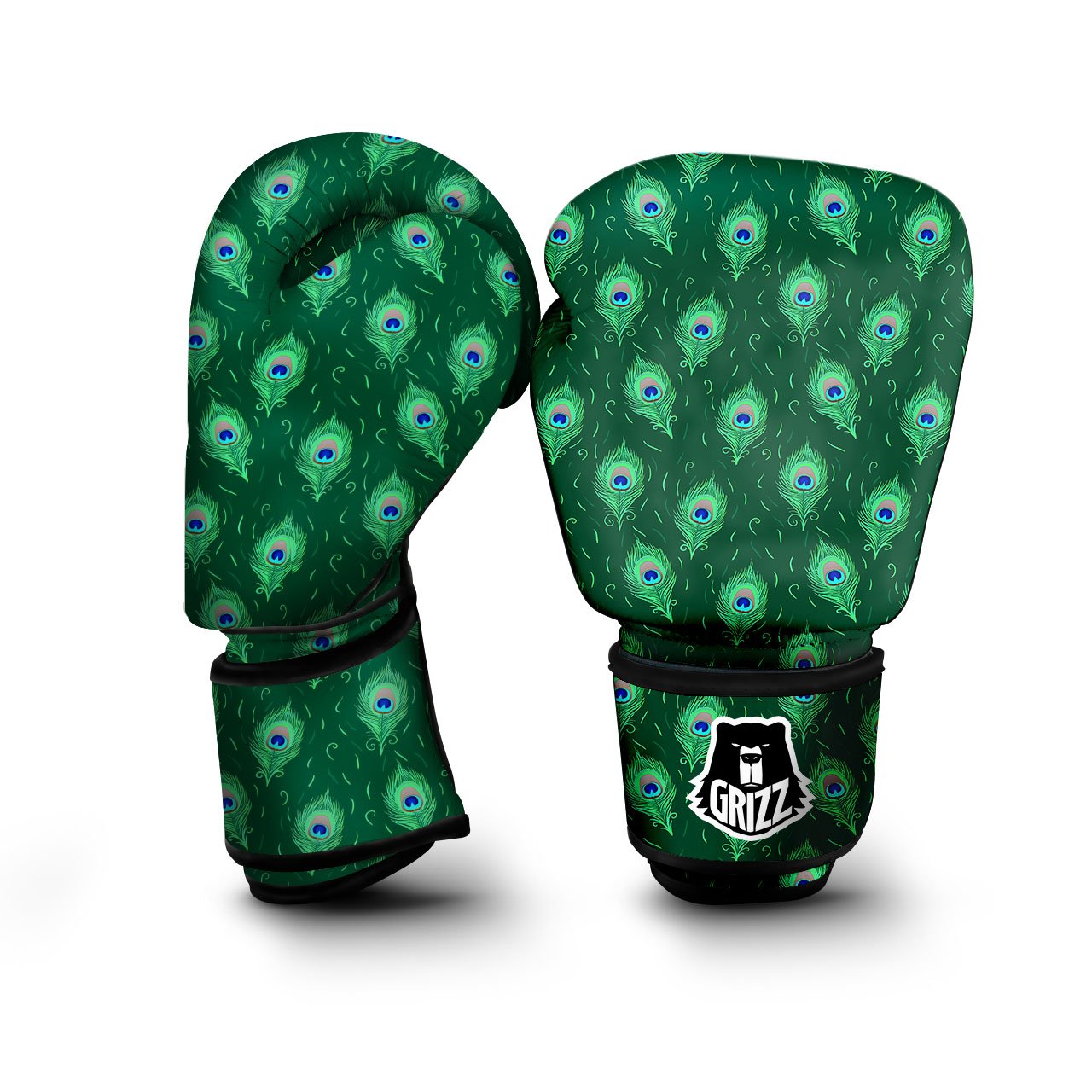 Feather Peacock Print Pattern Boxing Gloves-grizzshop