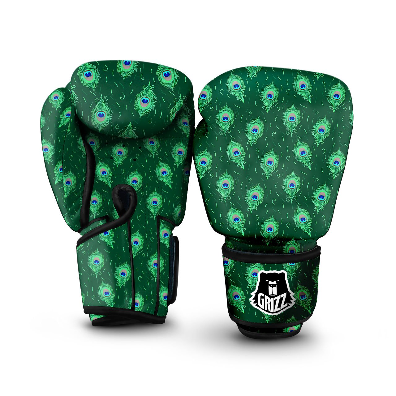 Feather Peacock Print Pattern Boxing Gloves-grizzshop