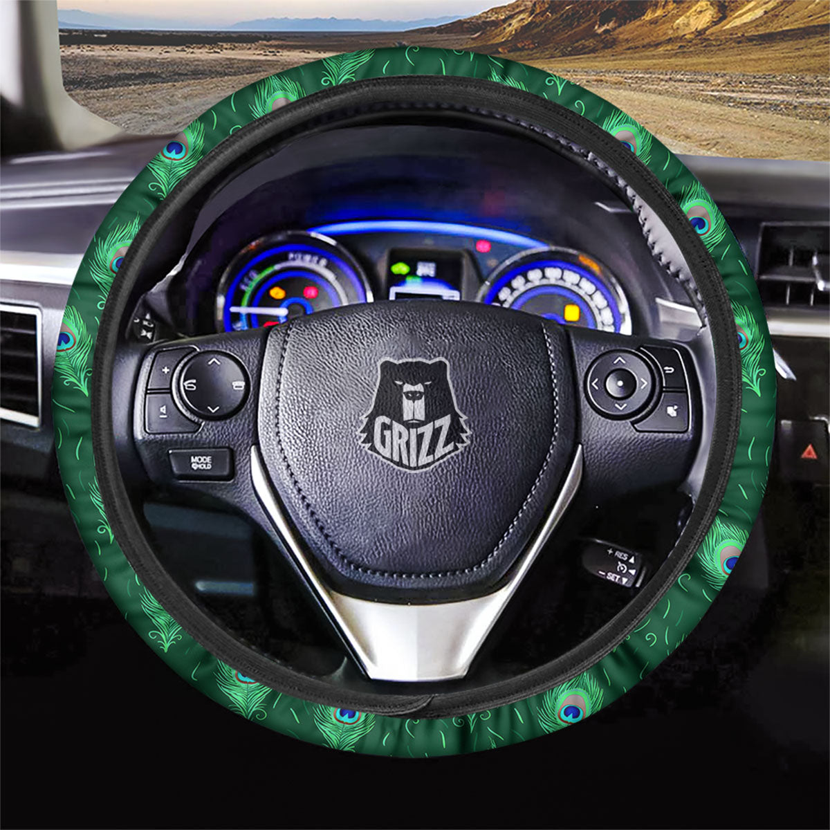 Feather Peacock Print Pattern Car Steering Wheel Cover-grizzshop
