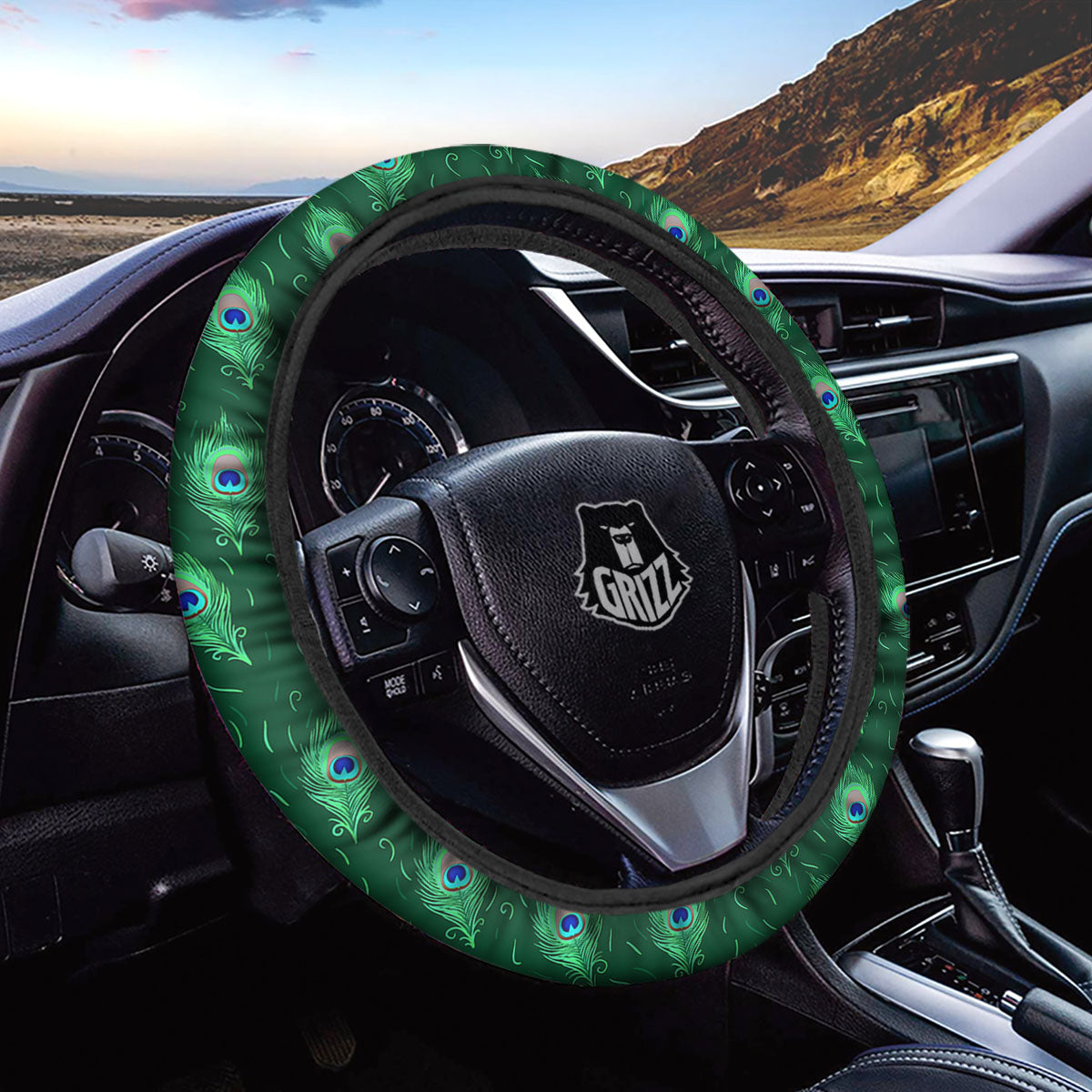 Feather Peacock Print Pattern Car Steering Wheel Cover-grizzshop