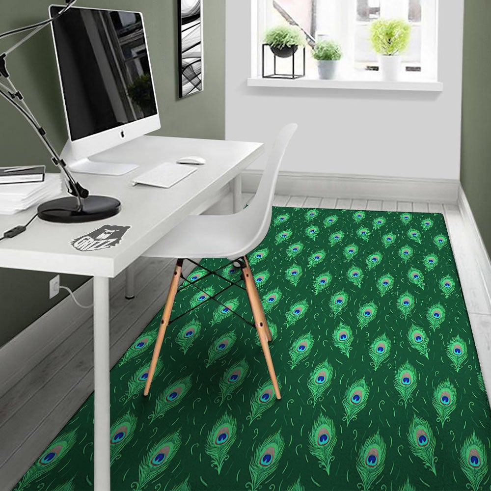 Feather Peacock Print Pattern Floor Mat-grizzshop