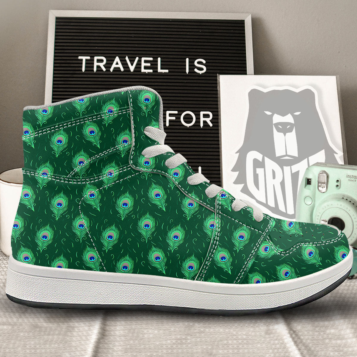 Feather Peacock Print Pattern High Top Sneakers-grizzshop