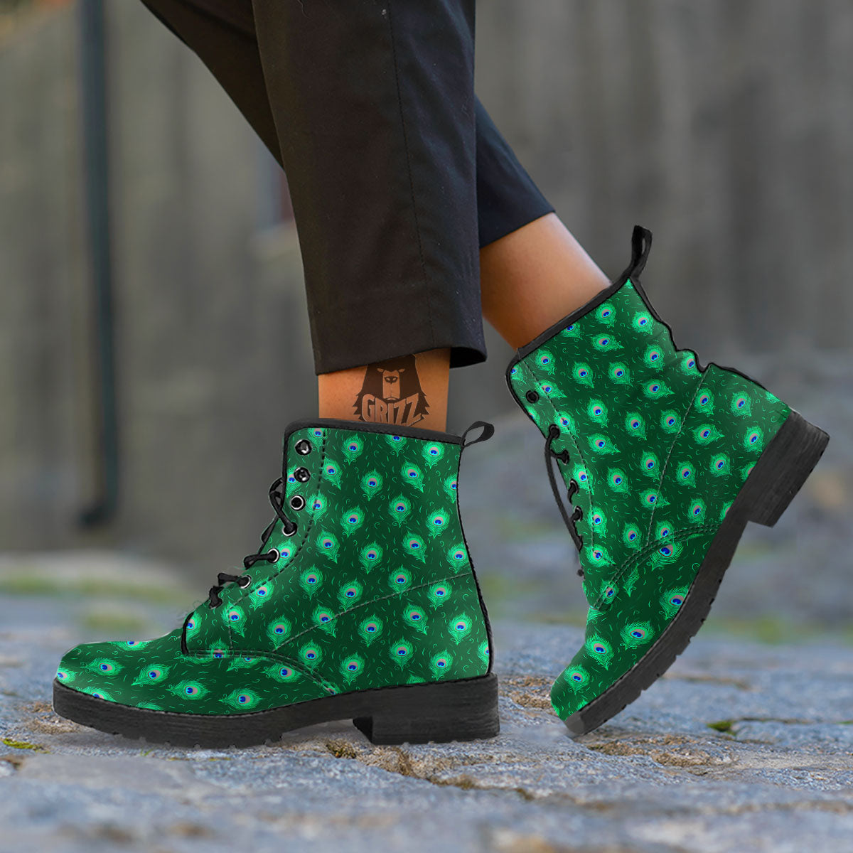 Feather Peacock Print Pattern Leather Boots-grizzshop