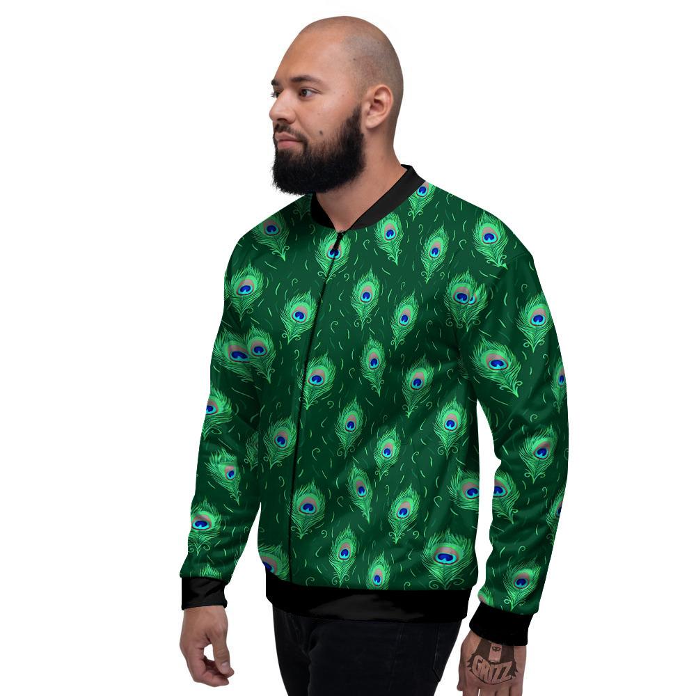 Feather Peacock Print Pattern Men's Bomber Jacket-grizzshop