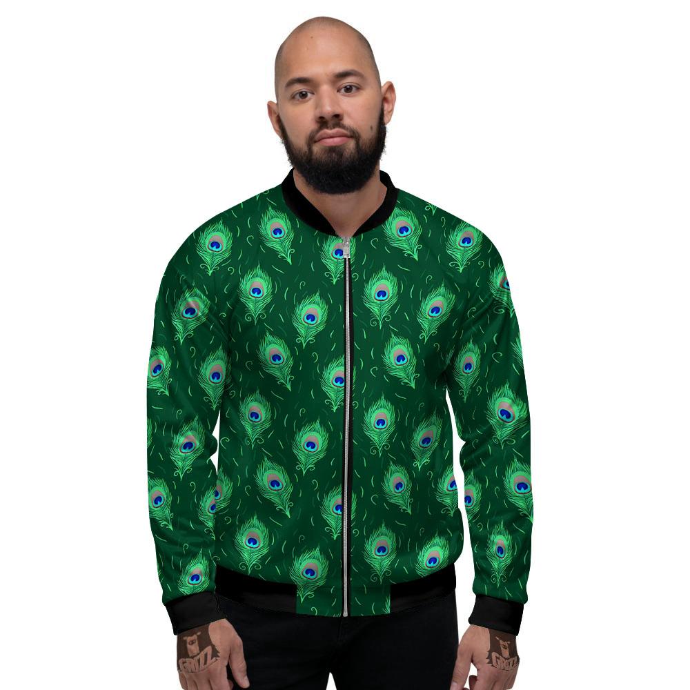 Feather Peacock Print Pattern Men's Bomber Jacket-grizzshop