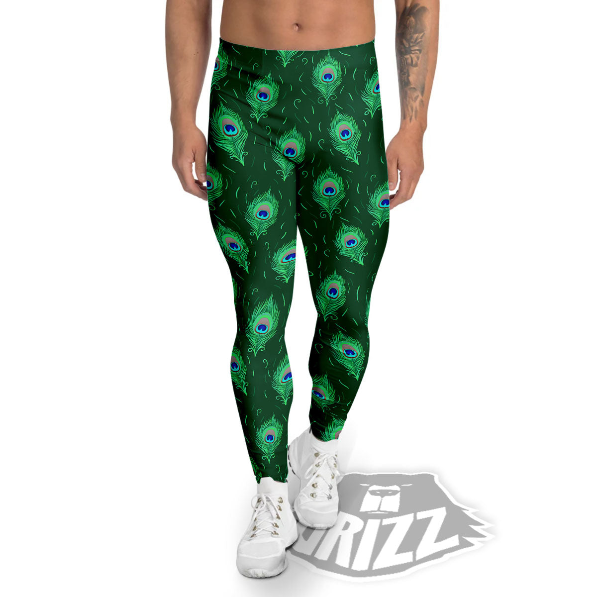 Feather Peacock Print Pattern Men's Leggings-grizzshop