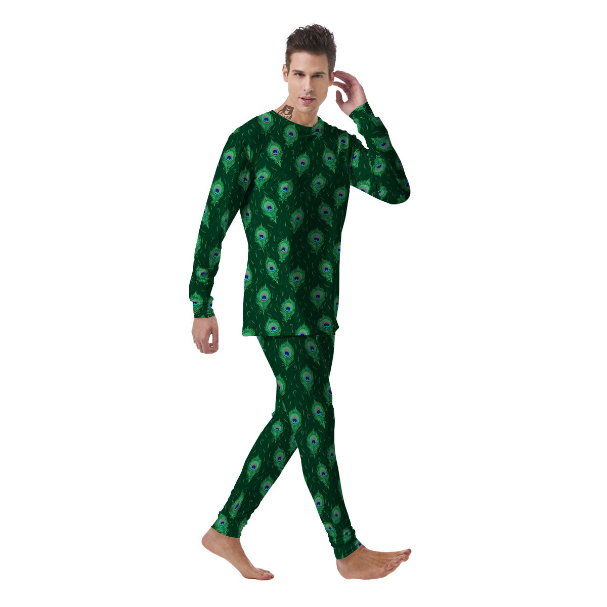 Feather Peacock Print Pattern Men's Pajamas-grizzshop