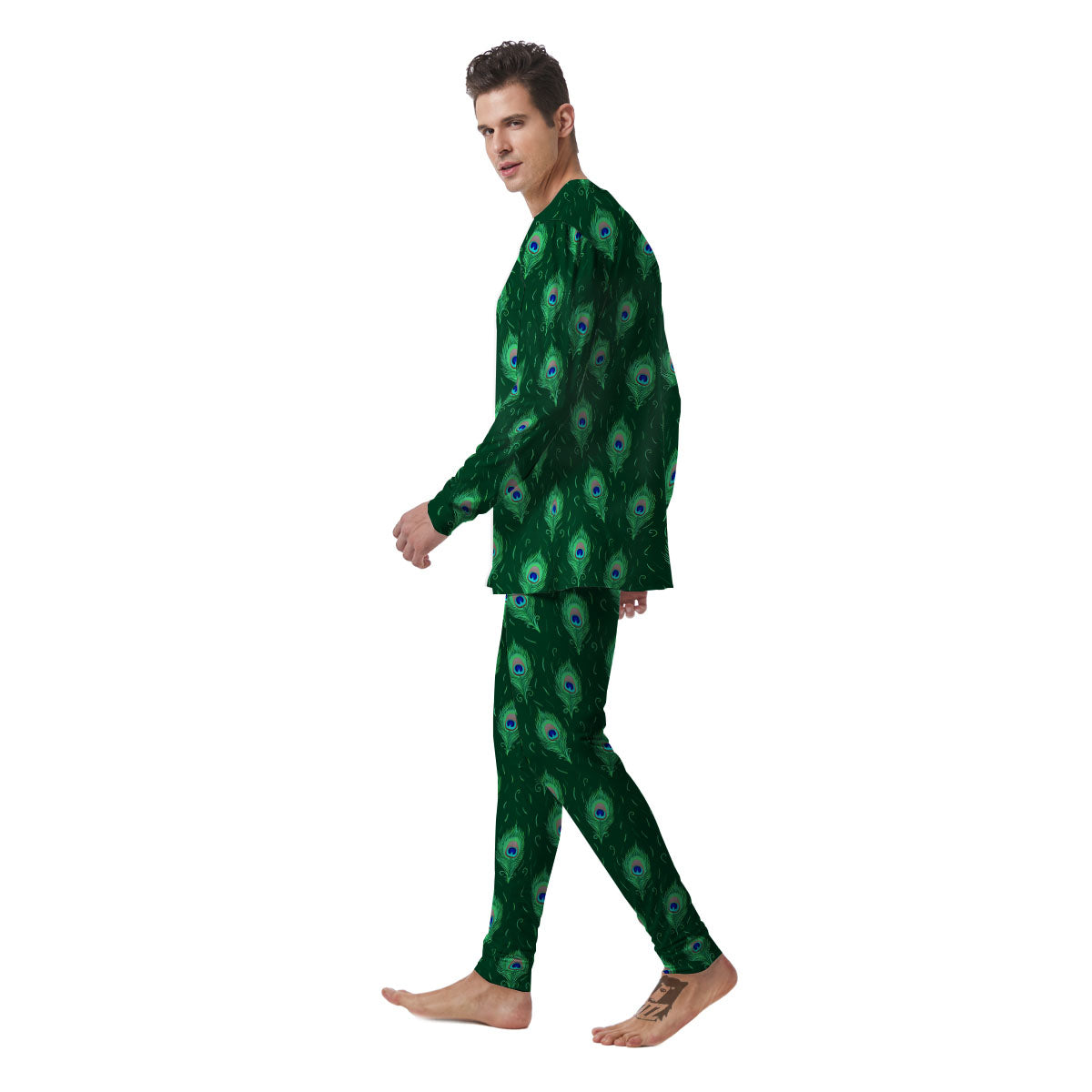 Feather Peacock Print Pattern Men's Pajamas-grizzshop