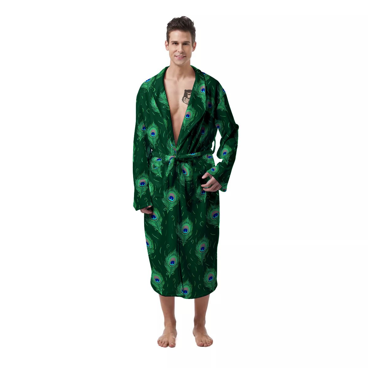 Feather Peacock Print Pattern Men's Robe-grizzshop