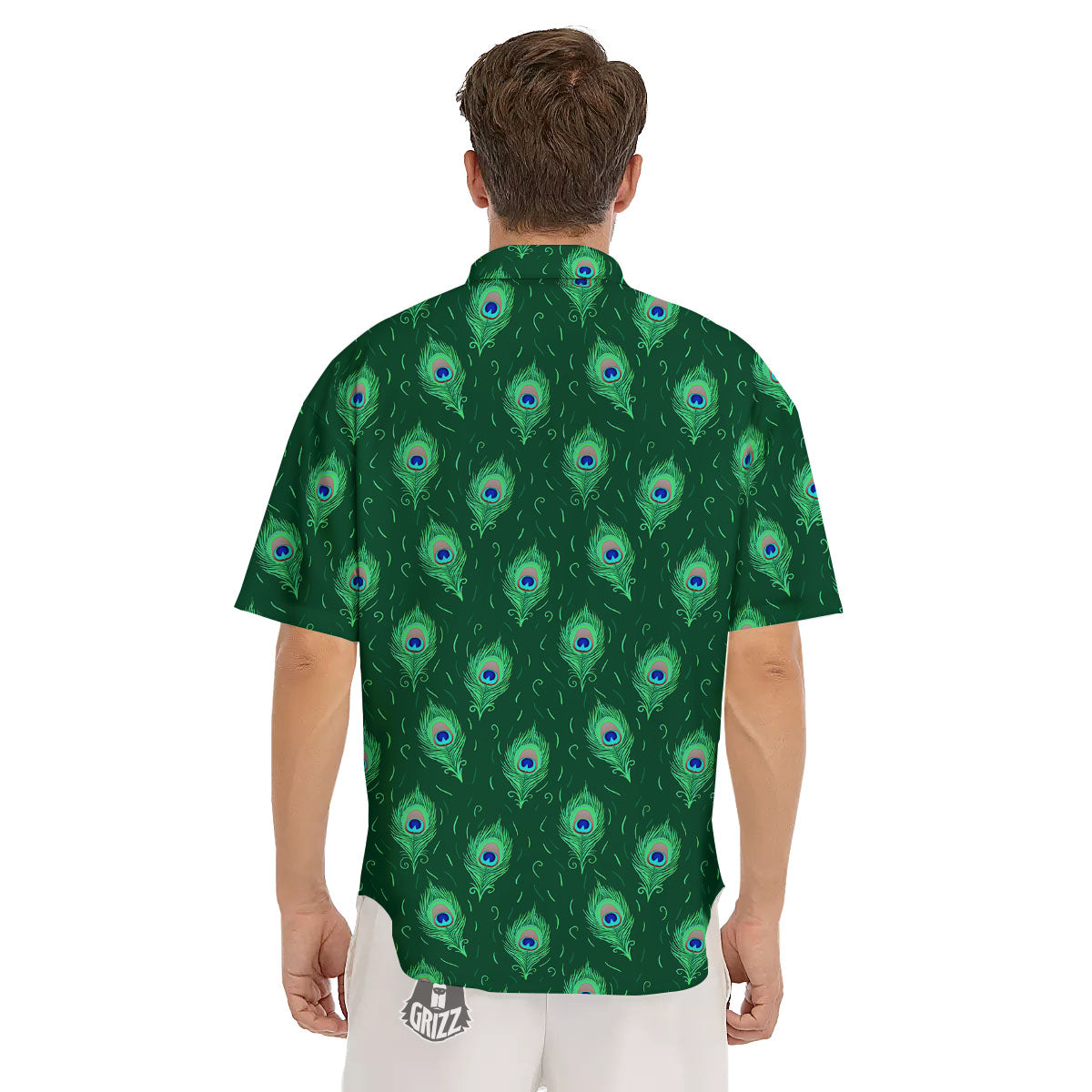 Feather Peacock Print Pattern Men's Short Sleeve Shirts-grizzshop
