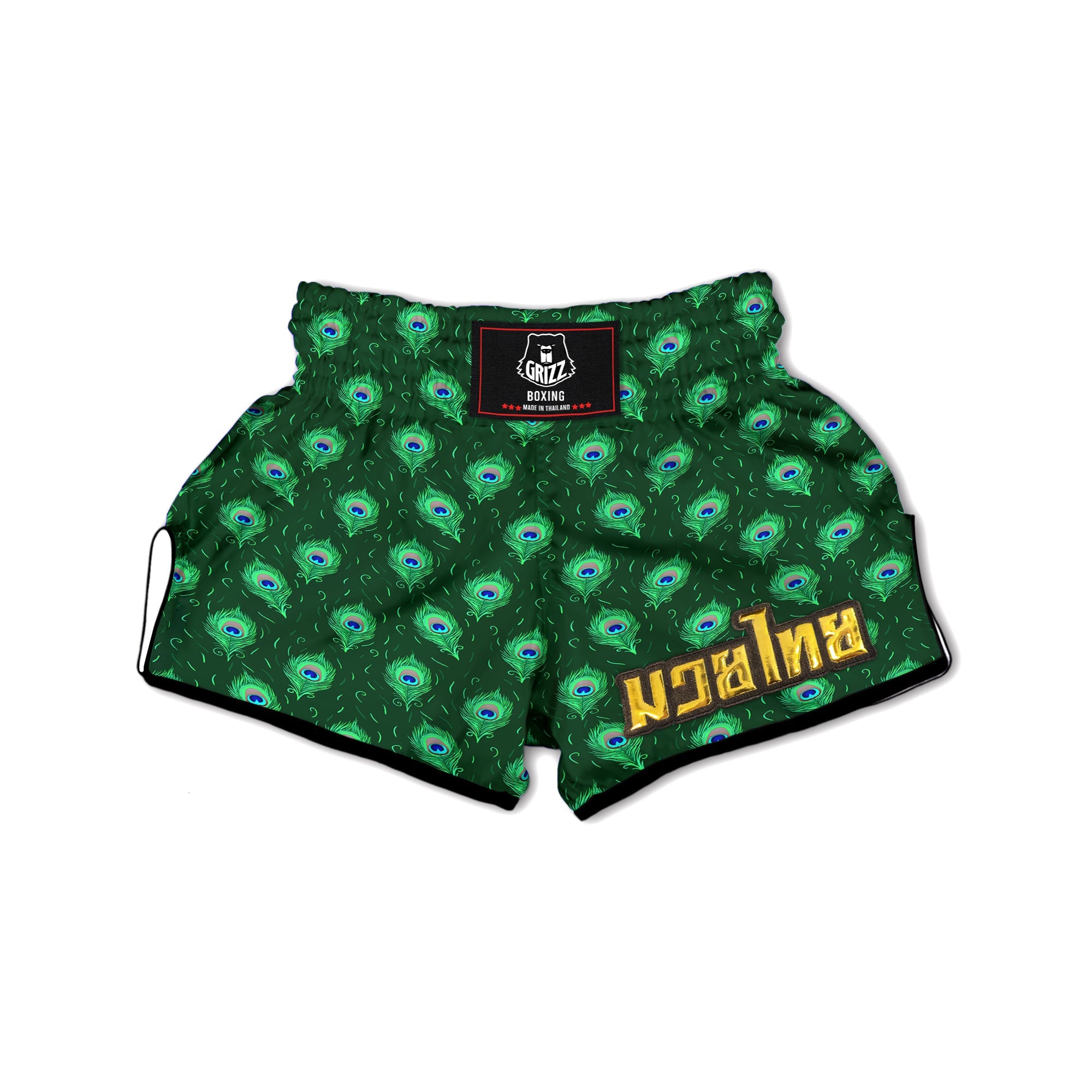 Feather Peacock Print Pattern Muay Thai Boxing Shorts-grizzshop