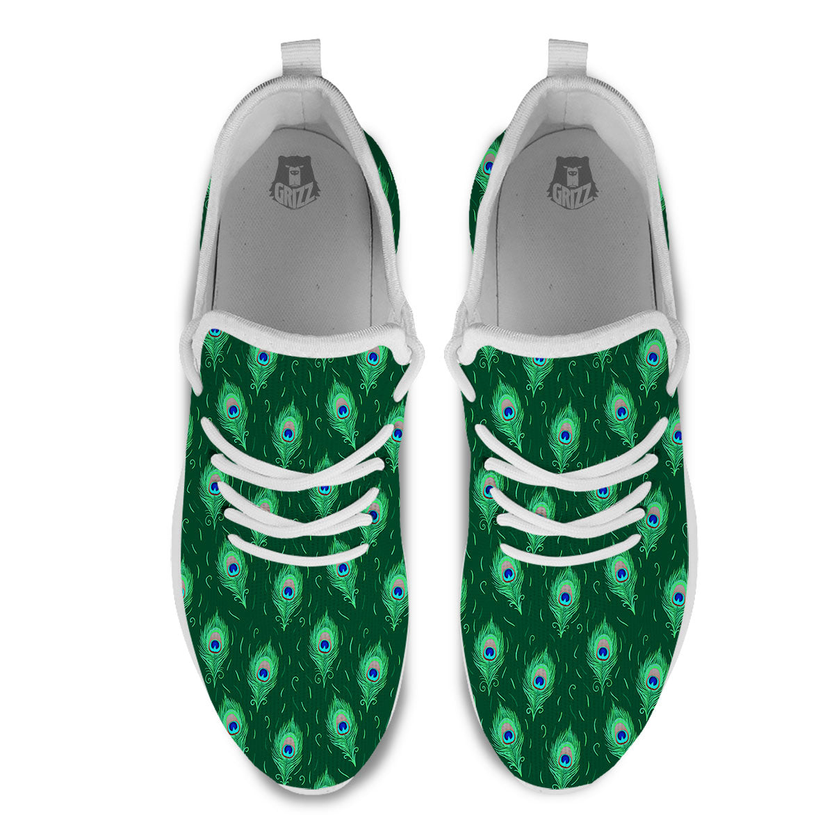 Feather Peacock Print Pattern White Athletic Shoes-grizzshop