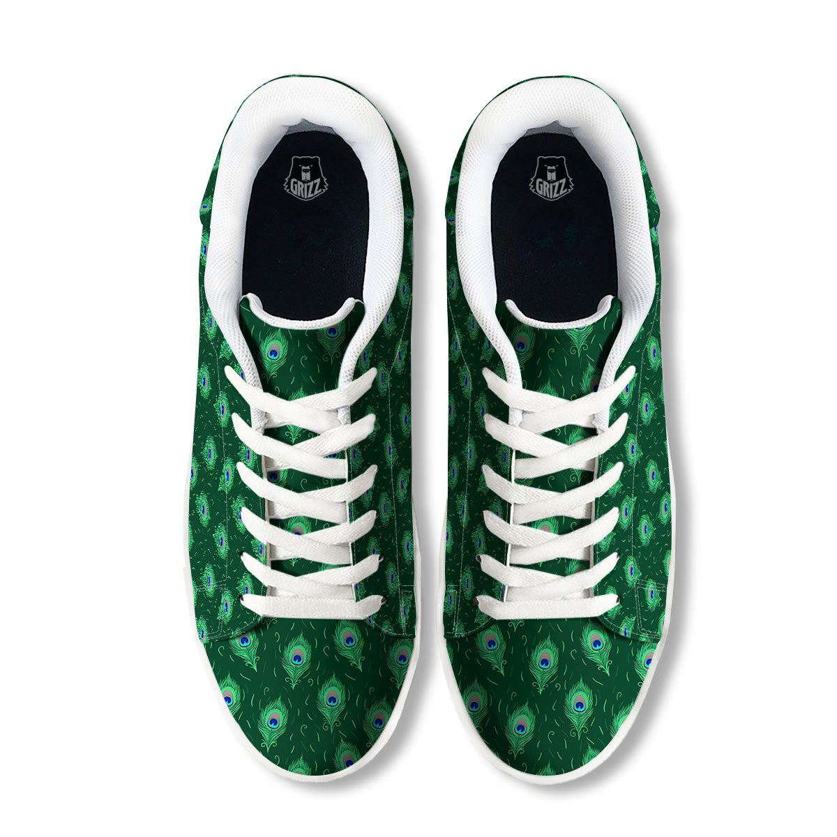 Feather Peacock Print Pattern White Low Top Sneakers-grizzshop