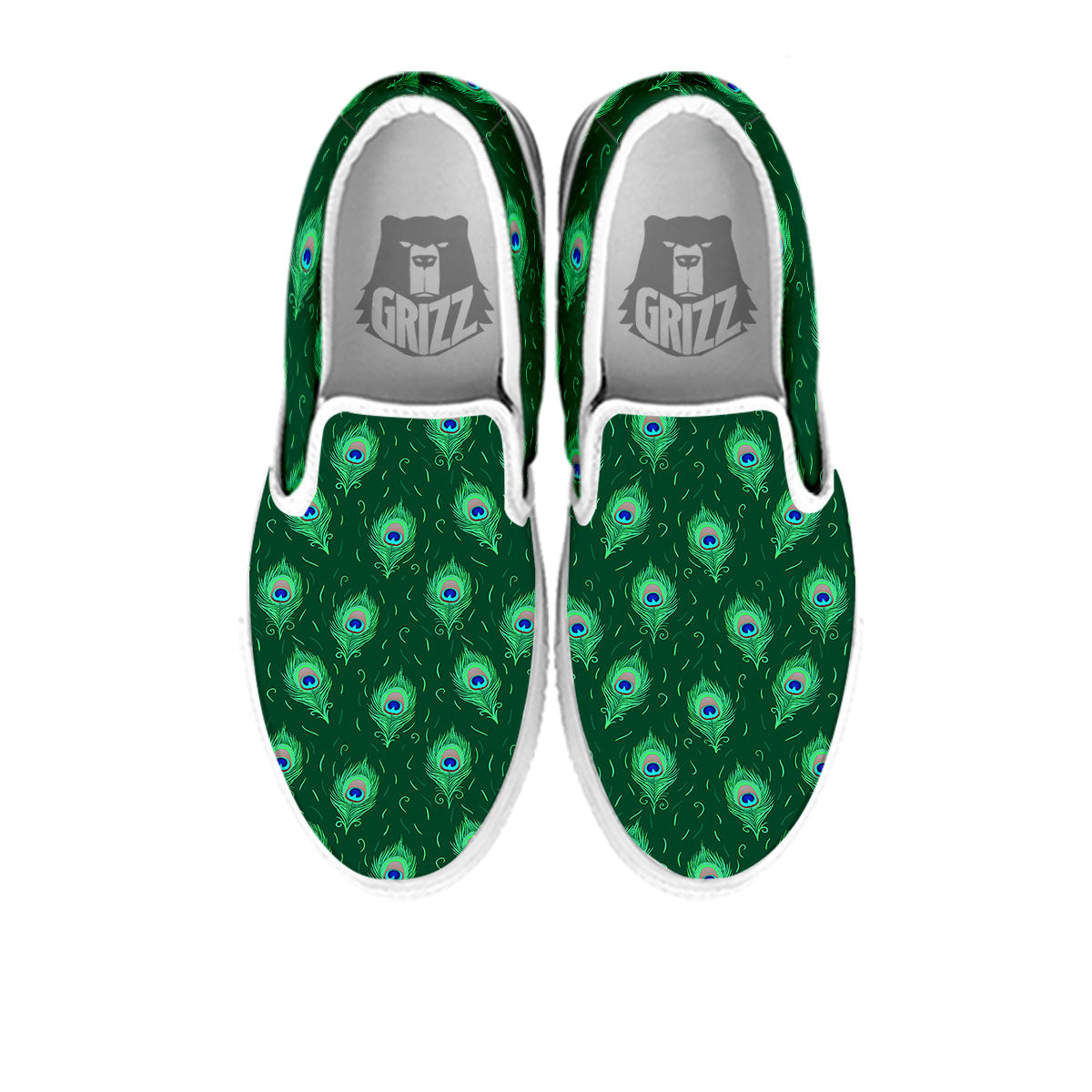 Feather Peacock Print Pattern White Slip On Shoes-grizzshop