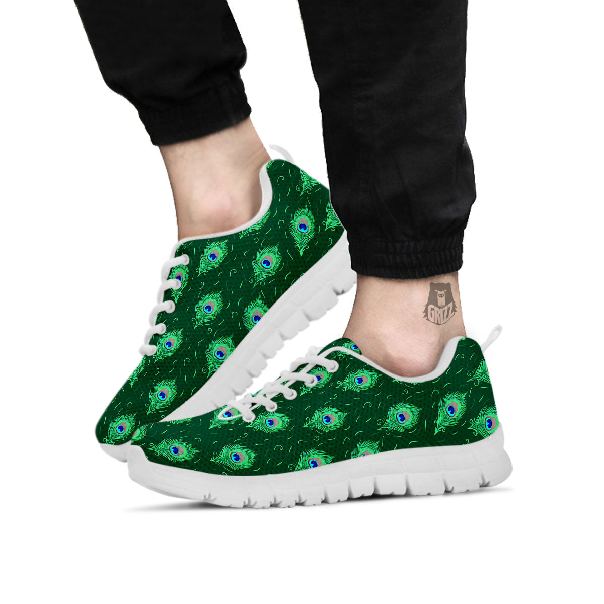Feather Peacock Print Pattern White Sneaker-grizzshop