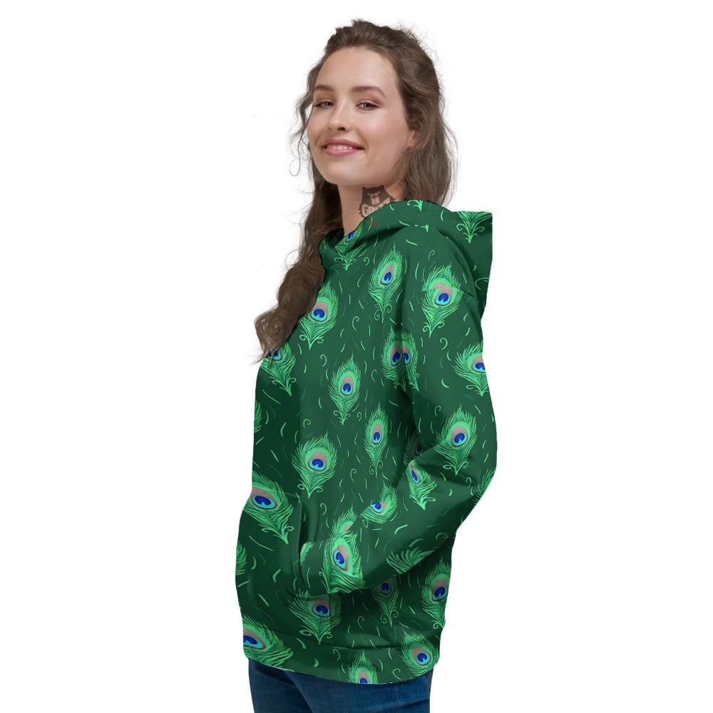 Feather Peacock Print Pattern Women's Hoodie-grizzshop