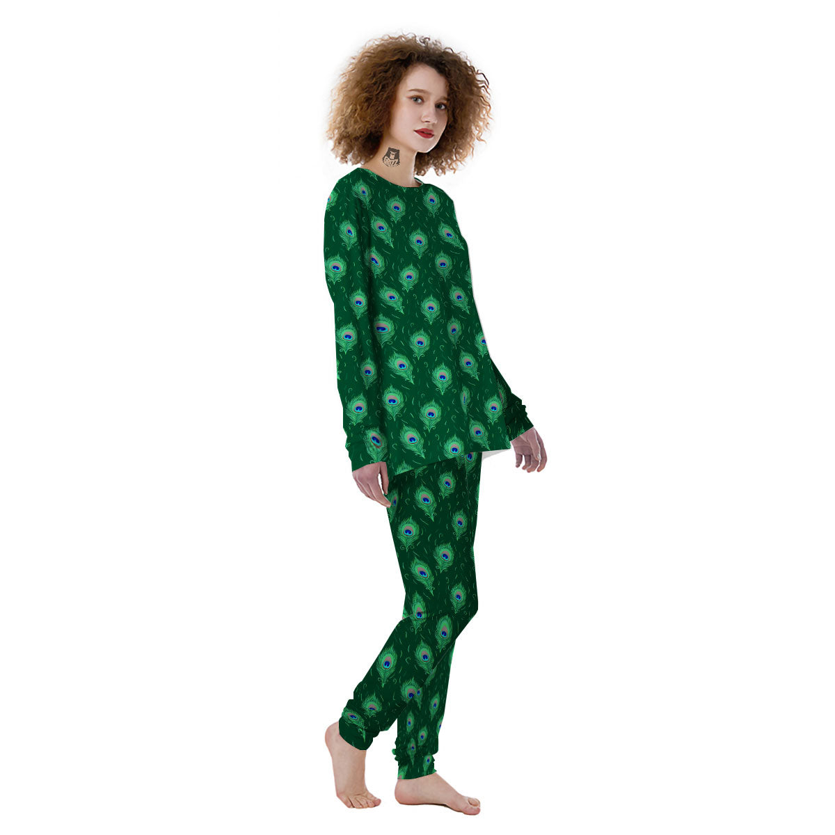 Feather Peacock Print Pattern Women's Pajamas-grizzshop