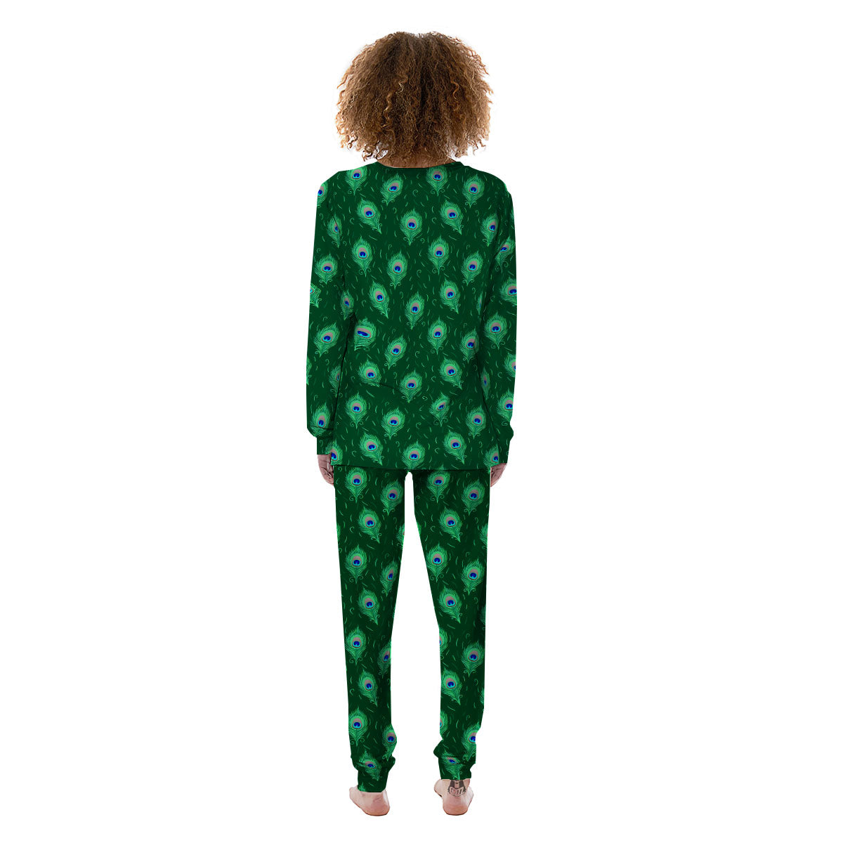 Feather Peacock Print Pattern Women's Pajamas-grizzshop