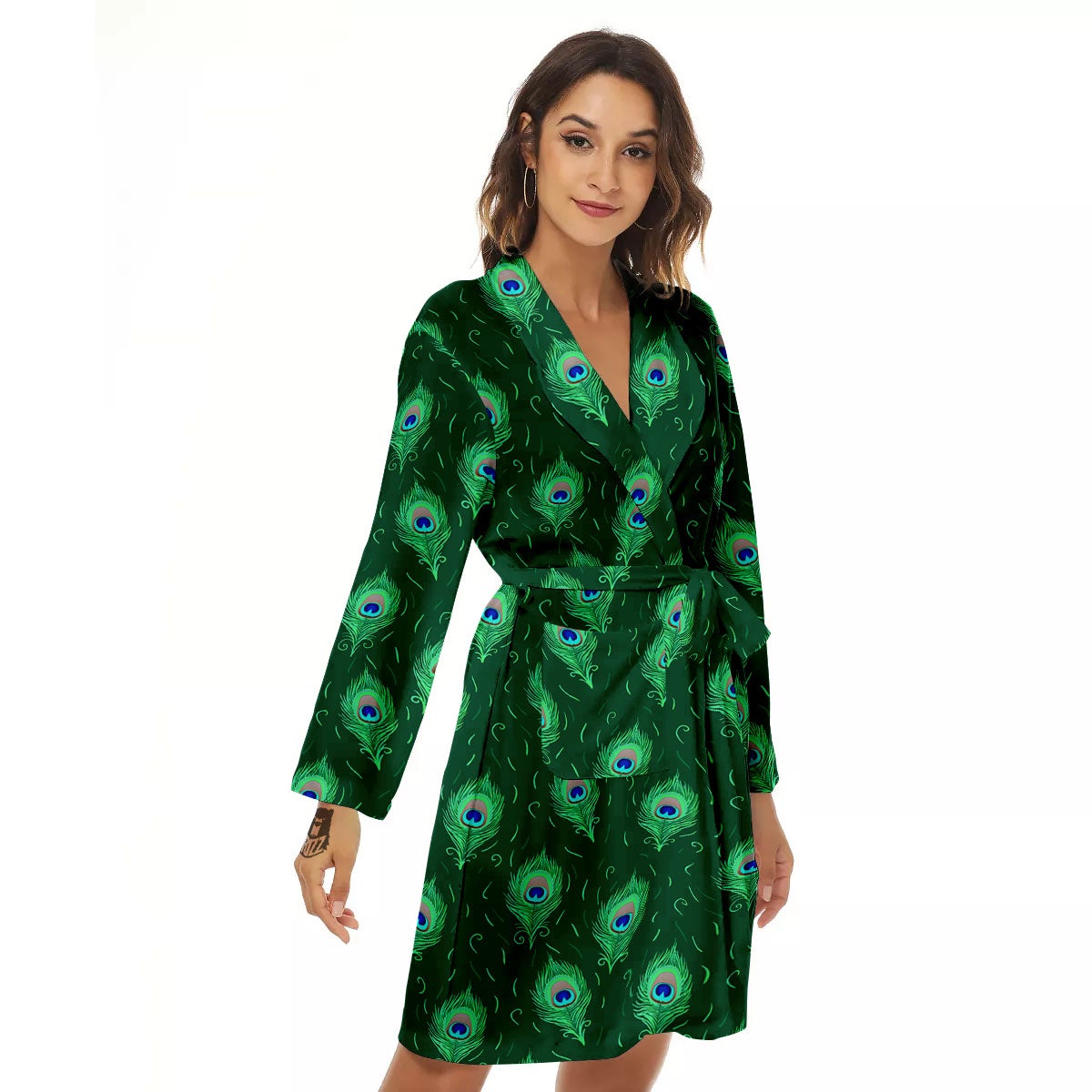 Feather Peacock Print Pattern Women's Robe-grizzshop