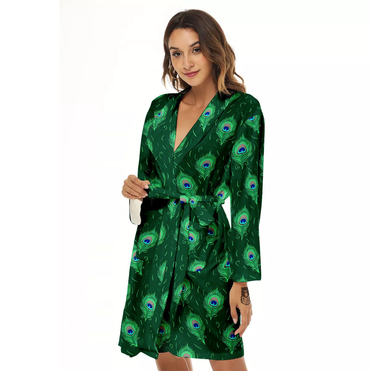 Feather Peacock Print Pattern Women's Robe-grizzshop