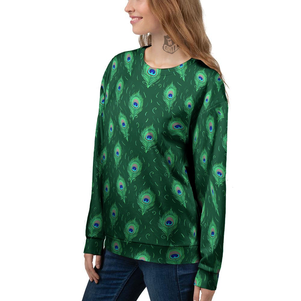 Feather Peacock Print Pattern Women's Sweatshirt-grizzshop