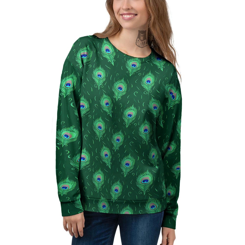Feather Peacock Print Pattern Women's Sweatshirt-grizzshop