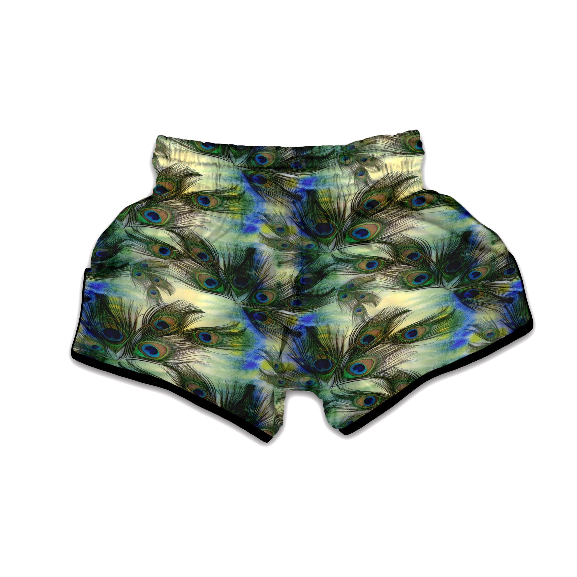 Feather Vintage Watercolor Print Pattern Muay Thai Boxing Shorts-grizzshop