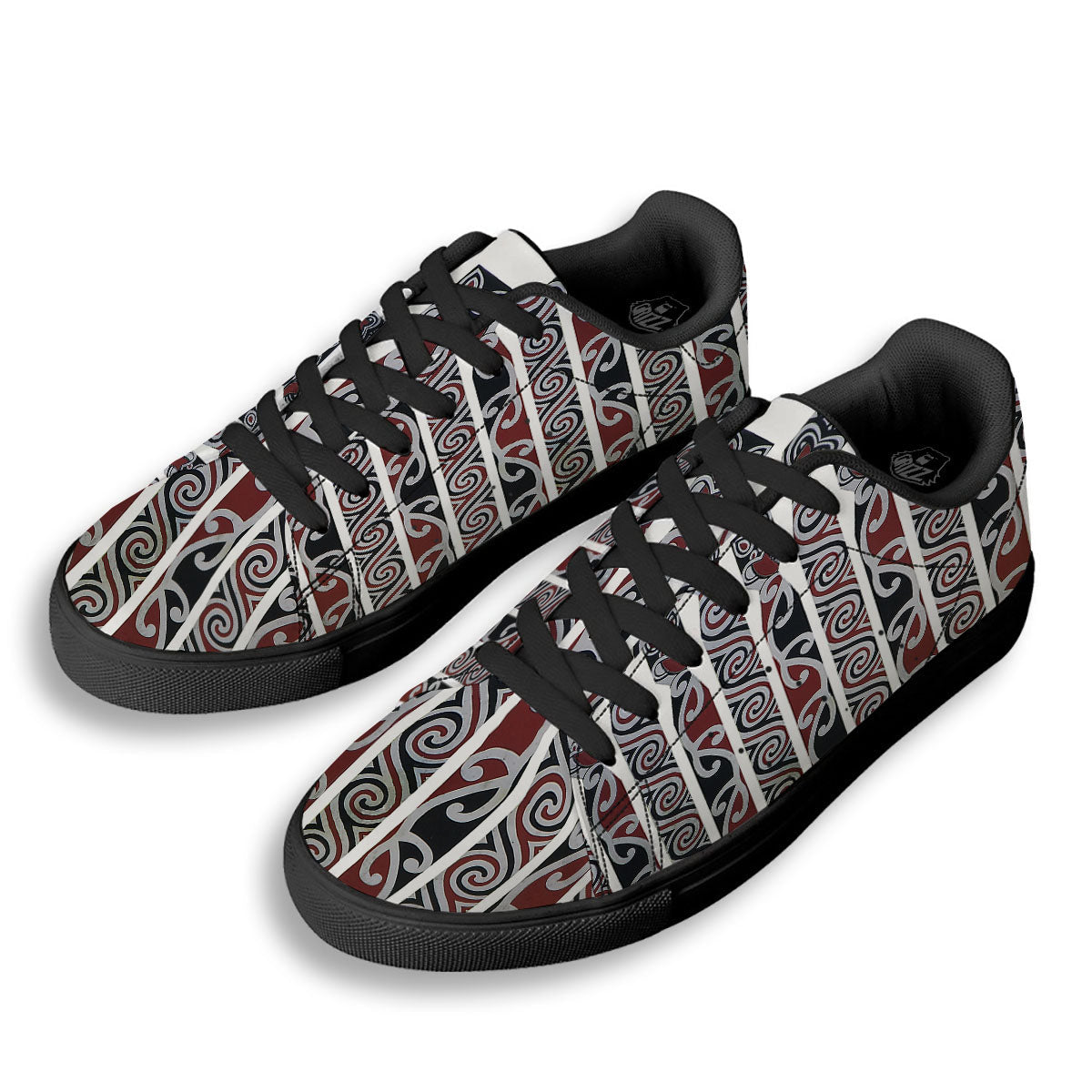 Fence Maori Print Black Low Top Sneakers-grizzshop