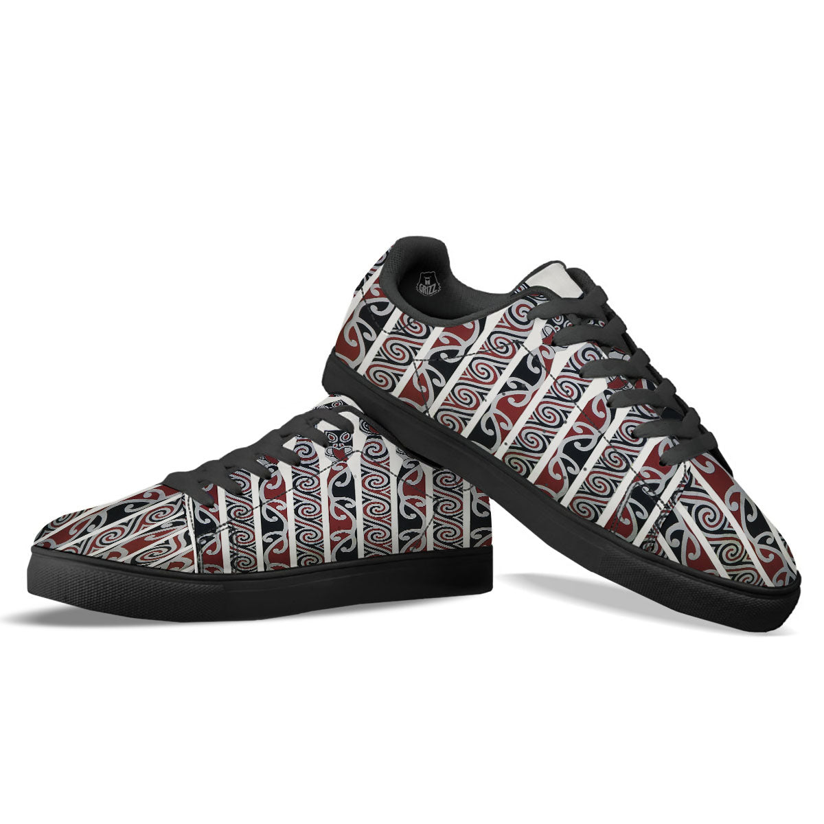 Fence Maori Print Black Low Top Sneakers-grizzshop