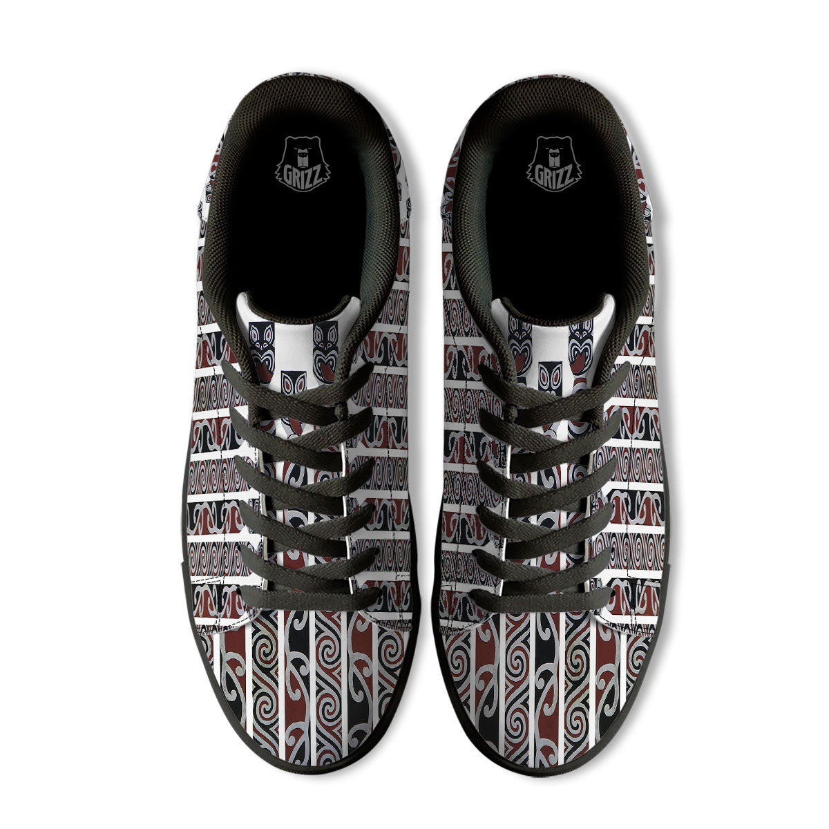 Fence Maori Print Black Low Top Sneakers-grizzshop