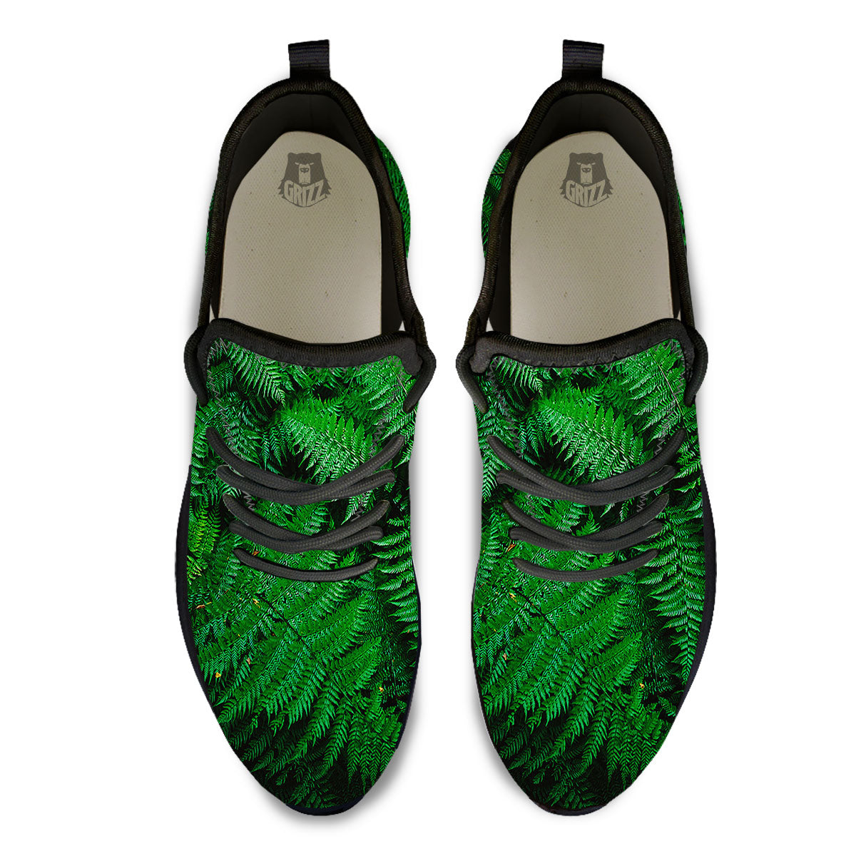 Fern Leaf Green Print Black Athletic Shoes-grizzshop