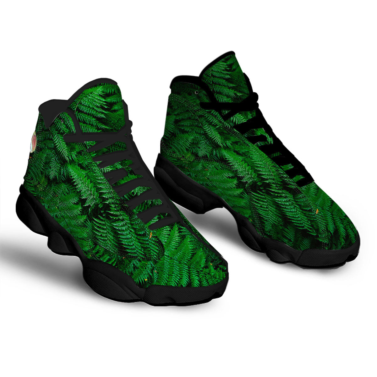 Fern Leaf Green Print Black Basketball Shoes-grizzshop
