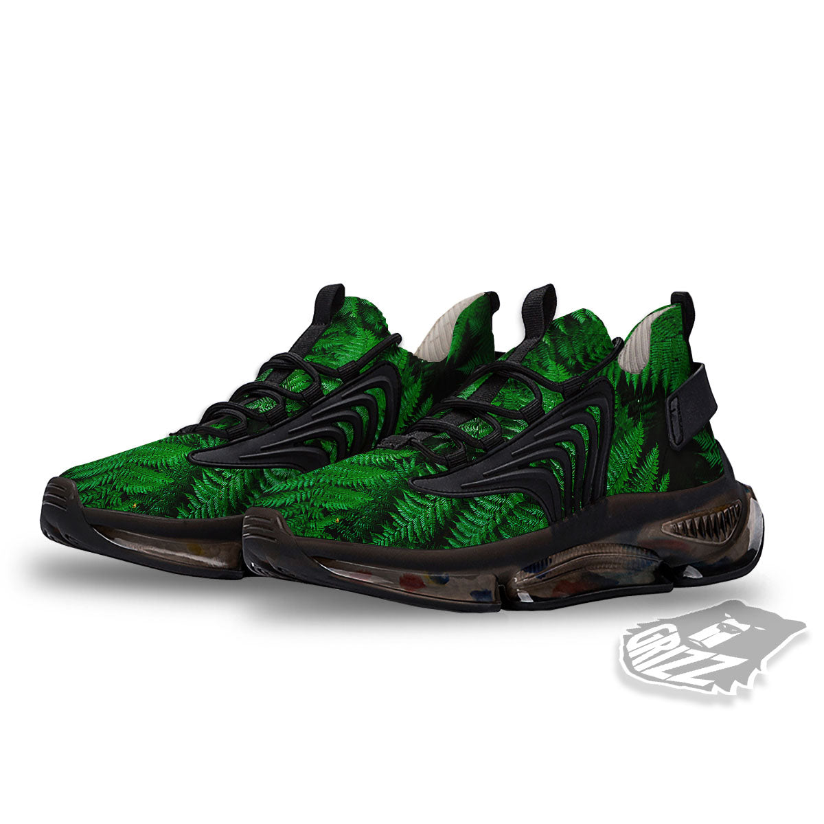Fern Leaf Green Print Black Gym Shoes-grizzshop