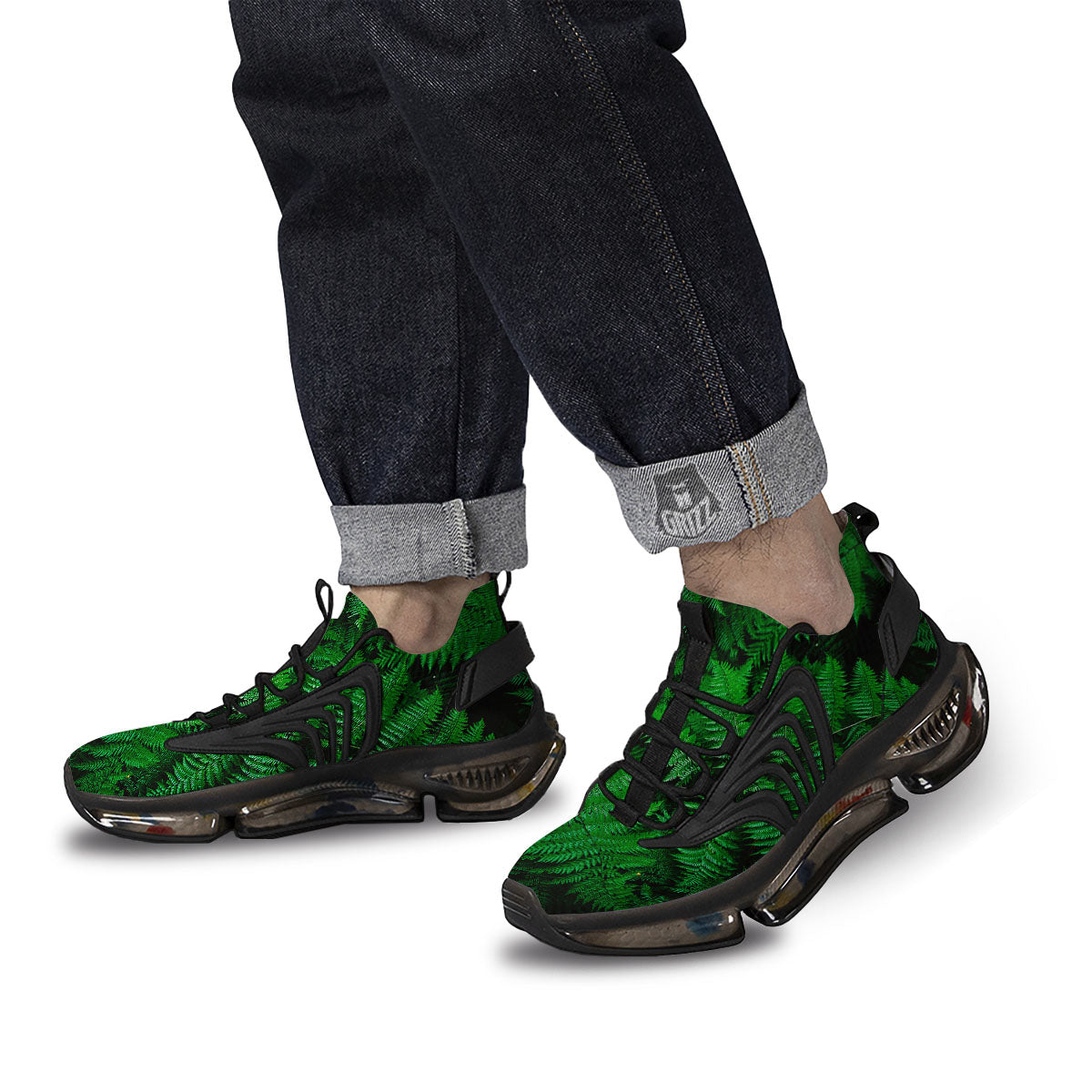 Fern Leaf Green Print Black Gym Shoes-grizzshop