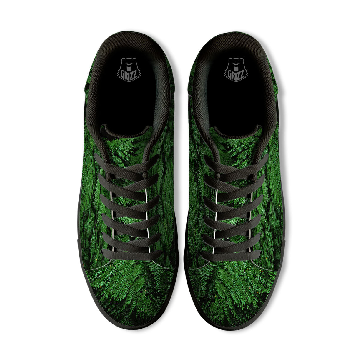 Fern Leaf Green Print Black Low Top Sneakers-grizzshop