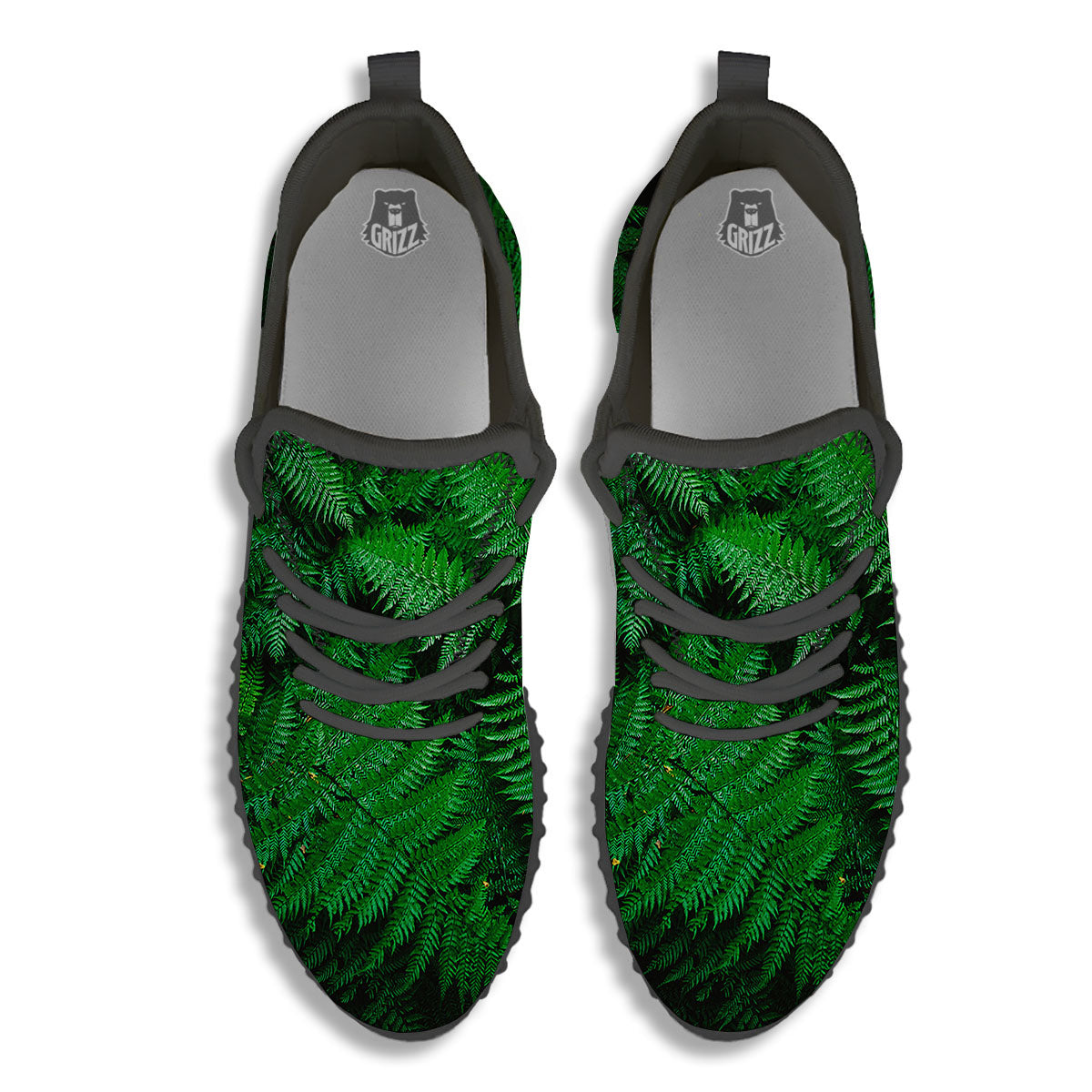 Fern Leaf Green Print Black Walking Shoes-grizzshop