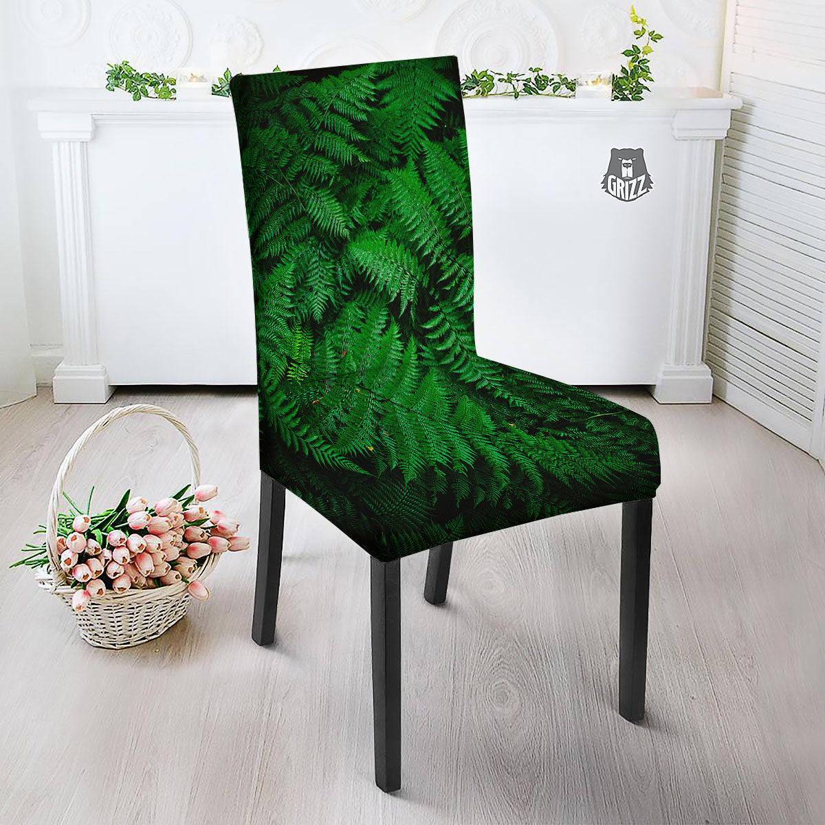 Fern Leaf Green Print Dining Chair Slipcover-grizzshop